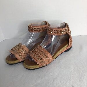 Lanvin‎ Collection By Luxury Fashion House - Leather Espadrille Sandals Zip Back